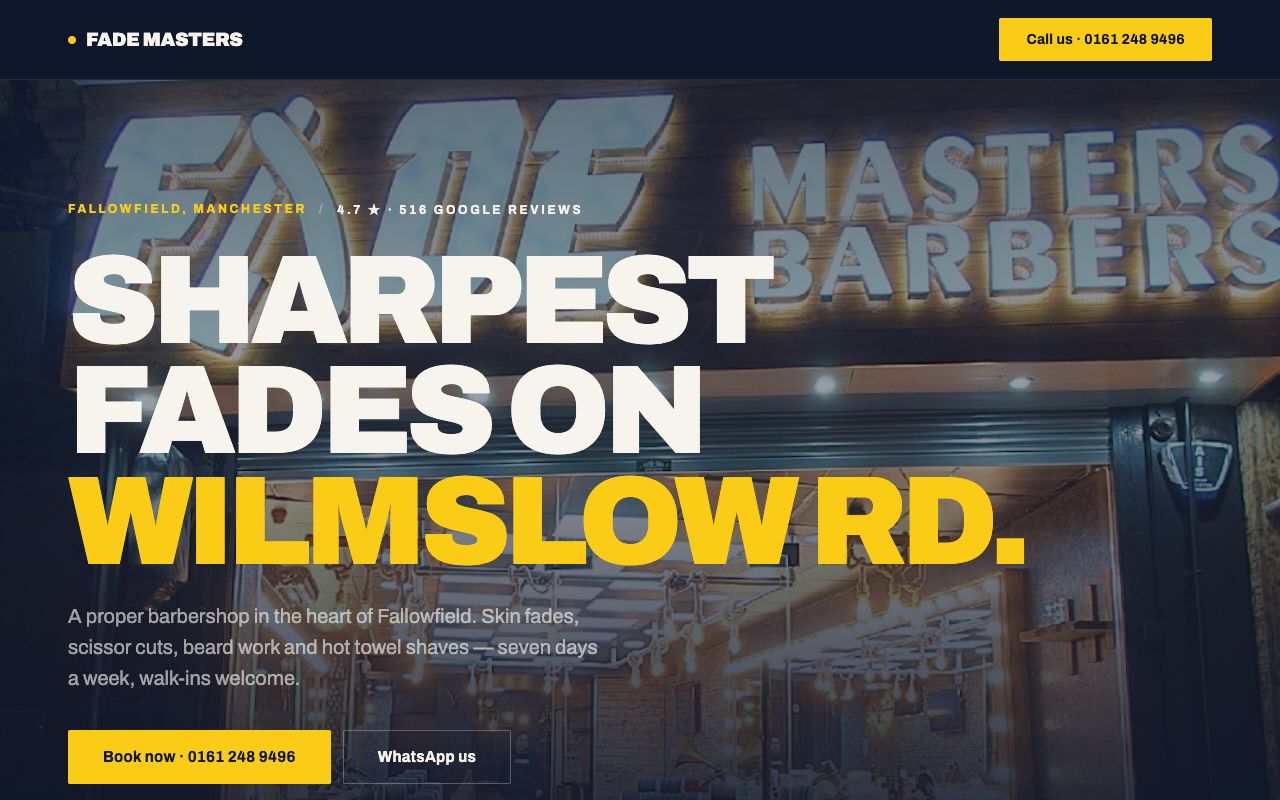 The site Sproutkit built for Fade Masters Barbers